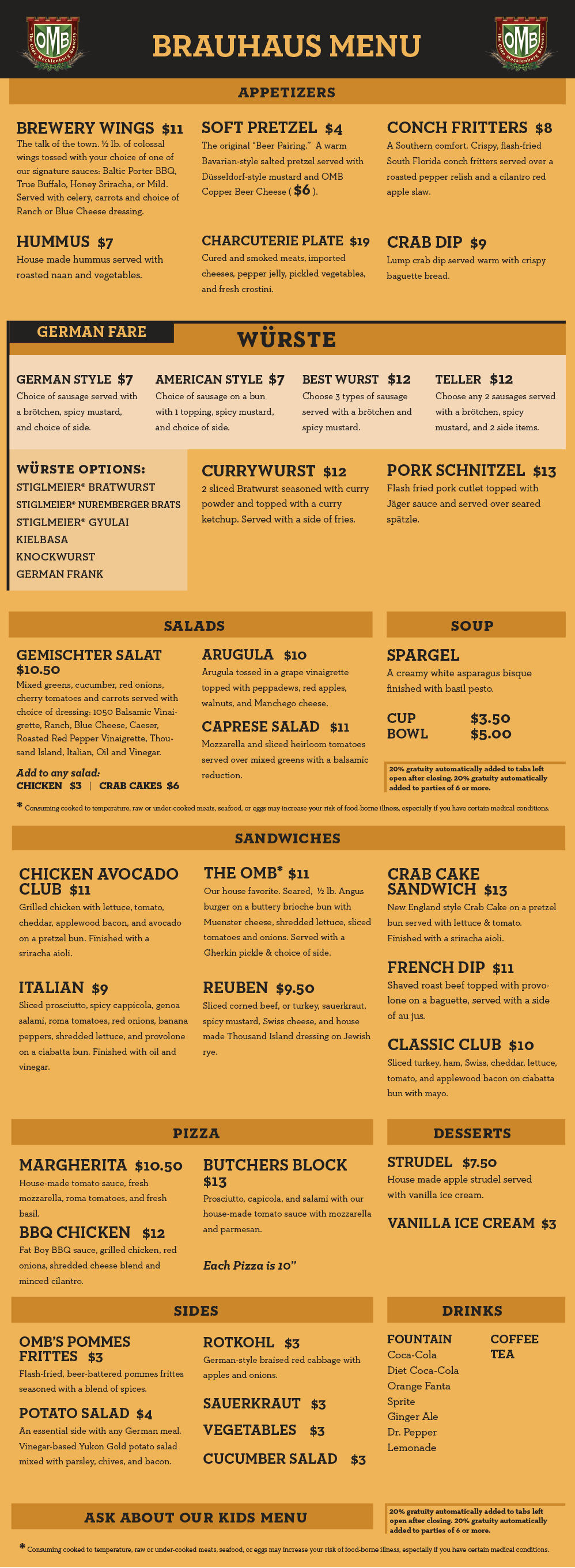 Brauhaus Menu The Olde Mecklenburg Brewery