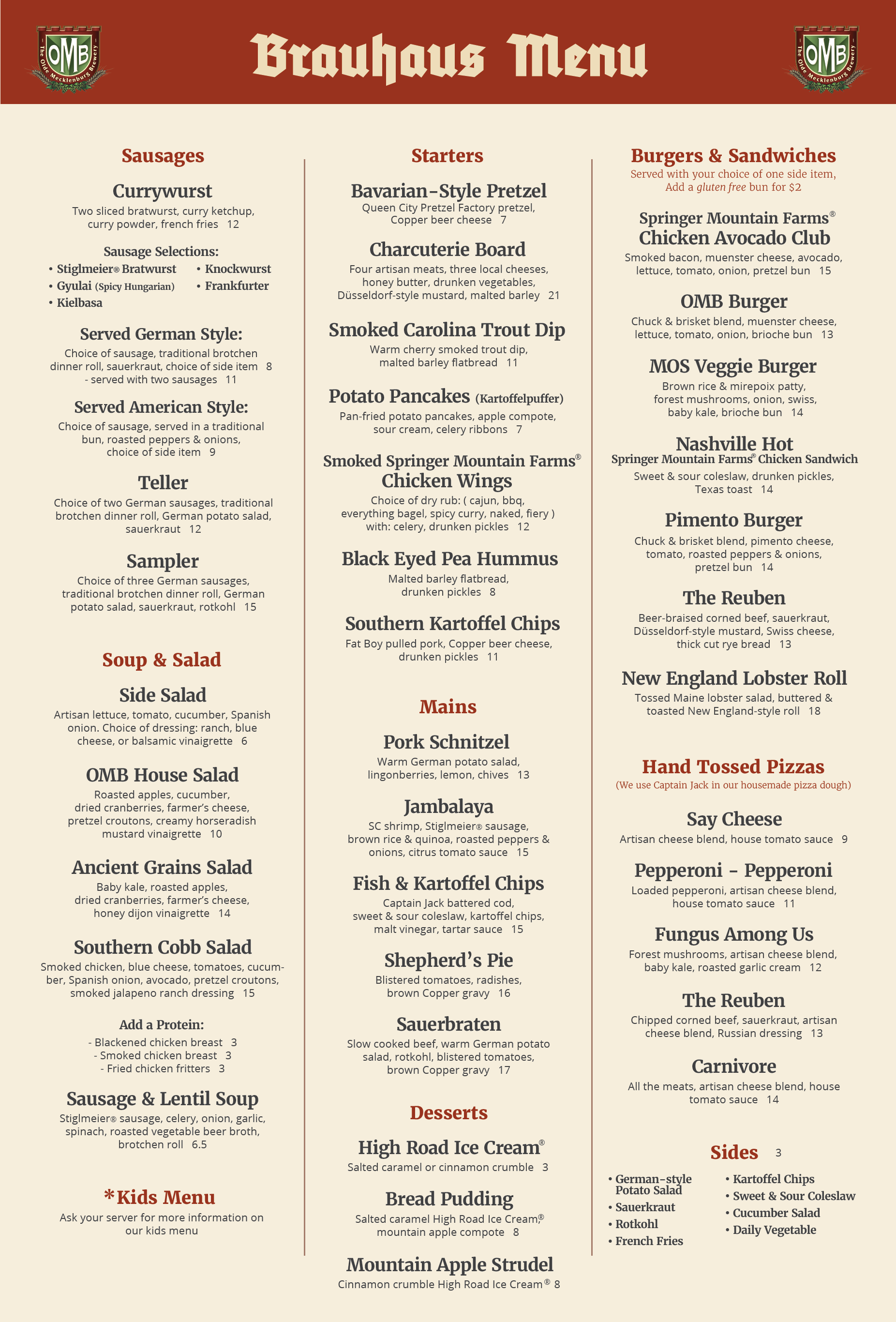 Brauhaus Menu The Olde Mecklenburg Brewery
