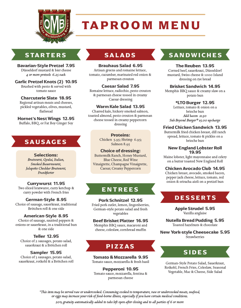 OMB Menu The Olde Mecklenburg Brewery